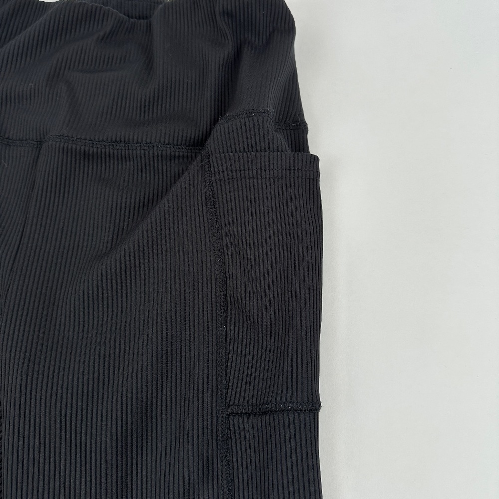 Leggings Womens Black Ribbed - Picture 3 of 9